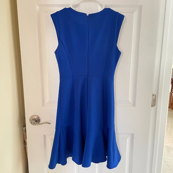 Vince Camuto Blue Fit & Flare Dress | Size 4 Scuba, Back Zip - Picture 4 of 5